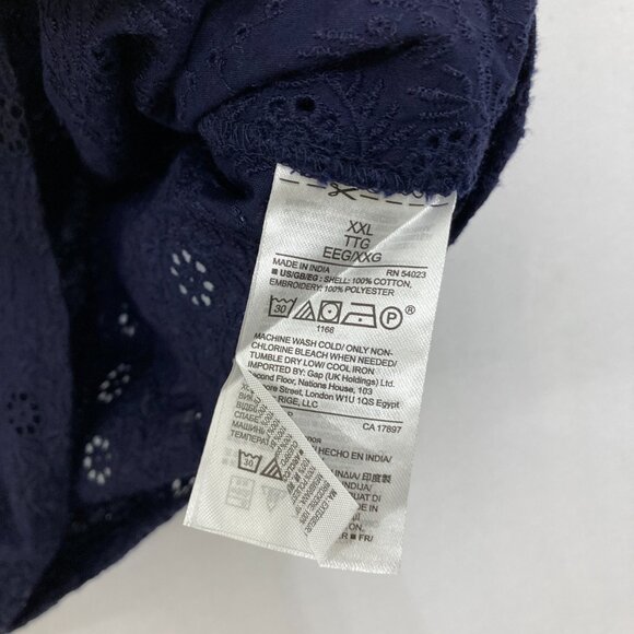 New GAP size XXL Navy Clip Dot Embroidered Eyelet Feminine Blouse Elegant - Picture 9 of 12